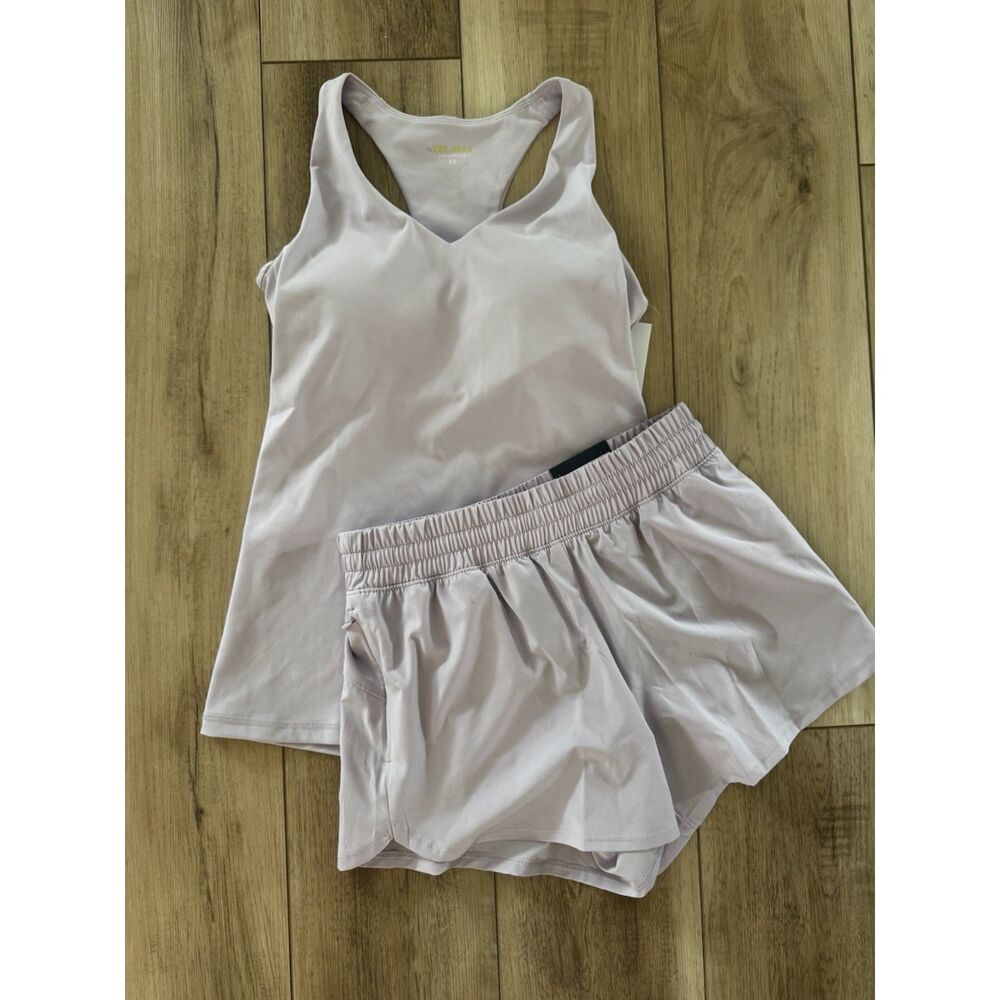 Tek Gear Lavender Active Workout Set XS S Racerback Tank Dolphin Running Shorts